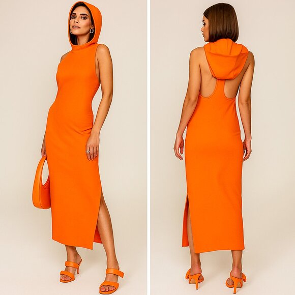 NEW Victor Glemaud Cut Out Hooded Dress Orange Athleisure Athletic Size Small - Picture 1 of 8